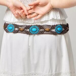 Embellished Tassel Fringe Western Rodeo Boho Women's Turquoise Beaded Belt
